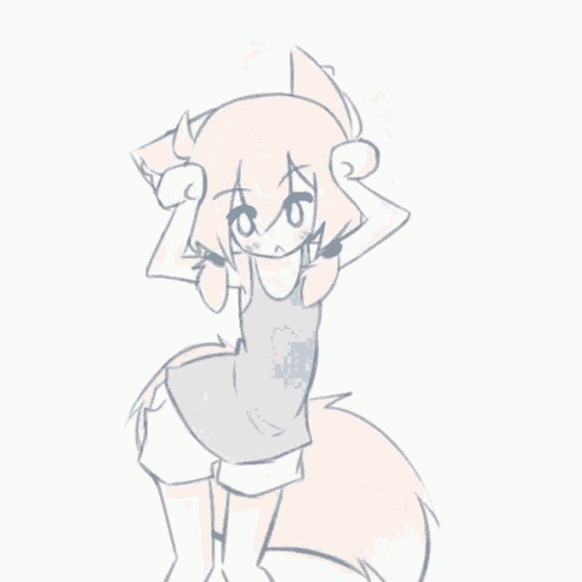 a drawing of a girl with fox ears and a tail