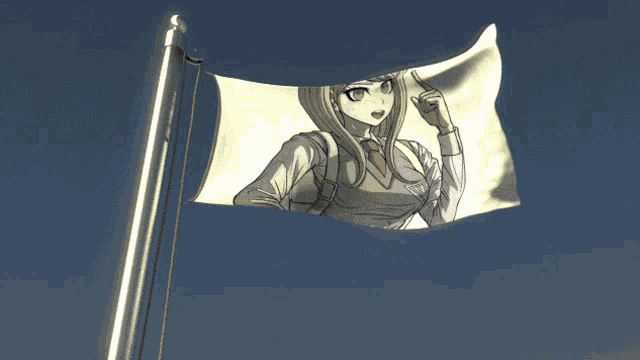 a white flag with a picture of a woman on it