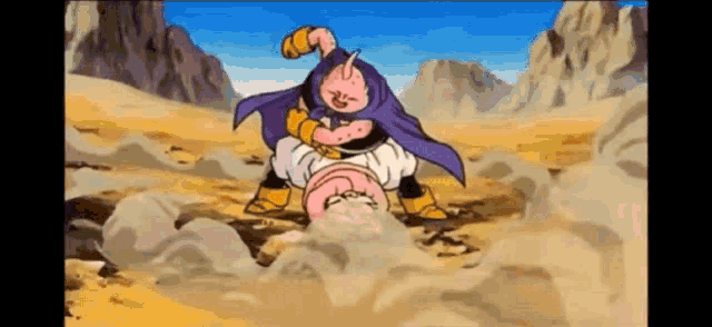 a cartoon character is standing on top of another cartoon character .