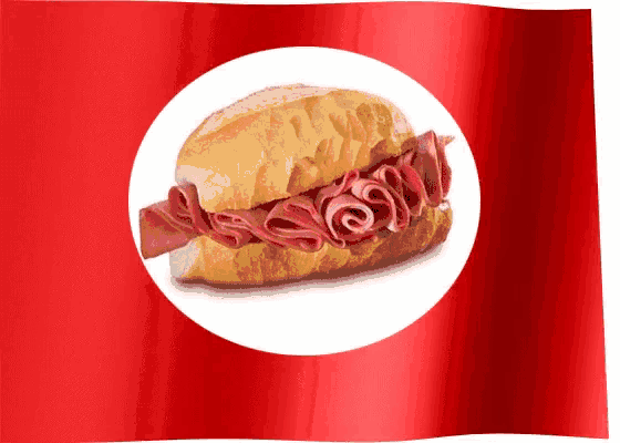 a red flag with a sandwich in it