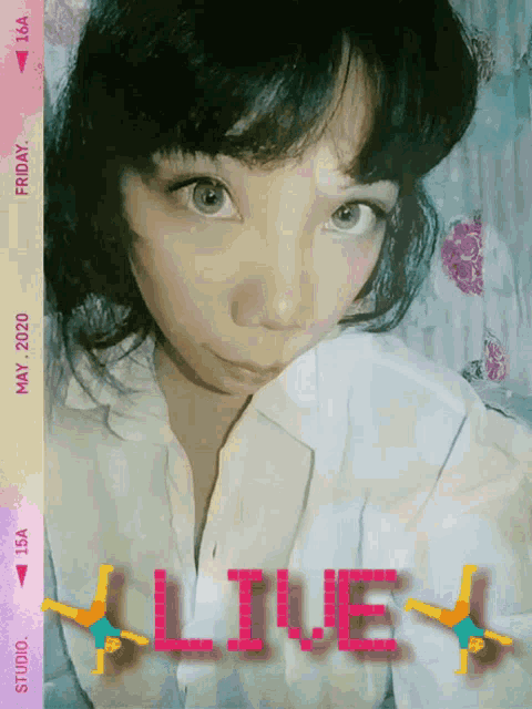 a picture of a woman with the words " live " on it