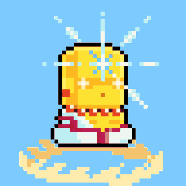 a pixel art illustration of a yellow object with a star on top