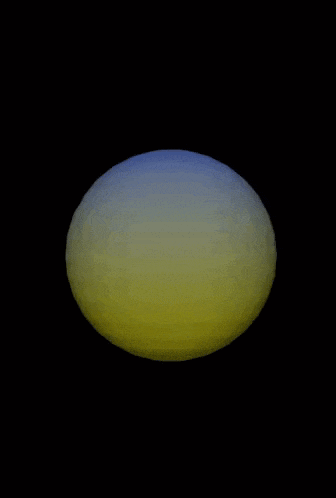 a yellow and blue sphere with a black hole in the middle