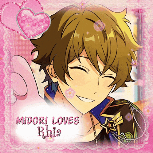a picture of a boy with the name midori loves rhia