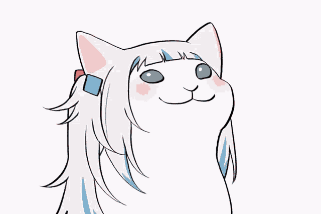 a drawing of a white cat with its mouth wide open