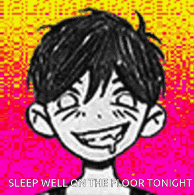 a black and white drawing of a boy with a smiley face and the words sleep well on the floor tonight .