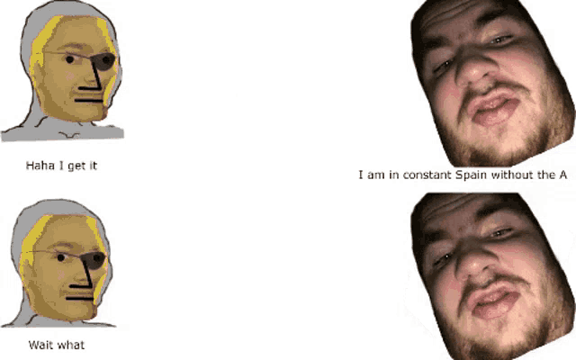 a drawing of a man 's face with the caption " haha i get it "