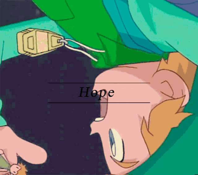 a cartoon of a boy with the word hope on the bottom