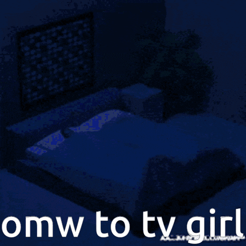 a person laying on a bed with the words omw to tv girl