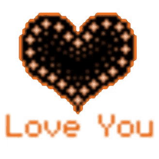 a pixel art of a black heart with the words love you below it