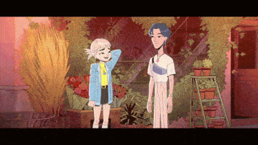 a cartoon drawing of two girls standing next to each other