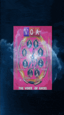 a poster for the voice of ancel shows a circle of people in circles