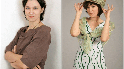 a woman in a hat and a woman in a dress