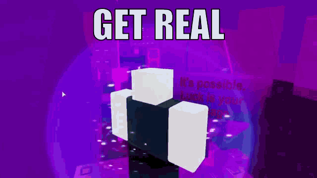 a purple background with a black and white object and the words `` get real '' .