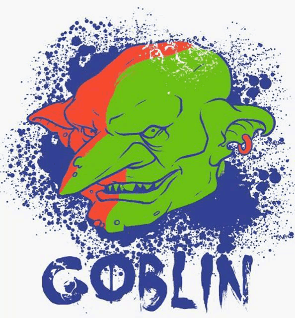 a drawing of a goblin 's head with a piercing in his ear