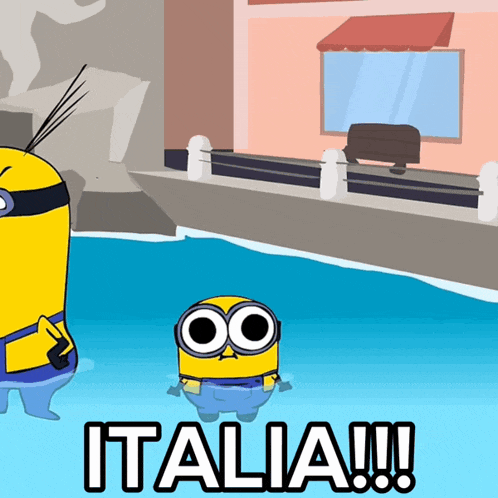a cartoon of a minion swimming in a pool with the words italia written below it