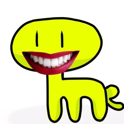 a yellow smiley face with black eyes and red lips