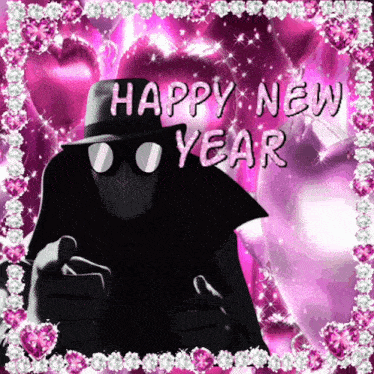 a happy new year greeting card with a silhouette of a man