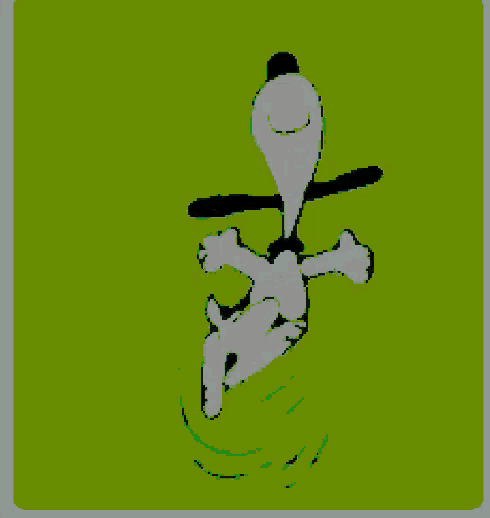 a cartoon of snoopy dancing on a green background