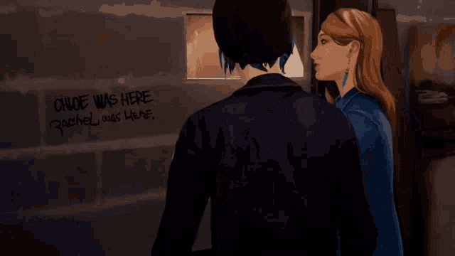 a video game scene where chloe was here and rachel was here are kissing