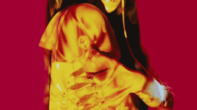 a painting of a person with a red background and a yellow background