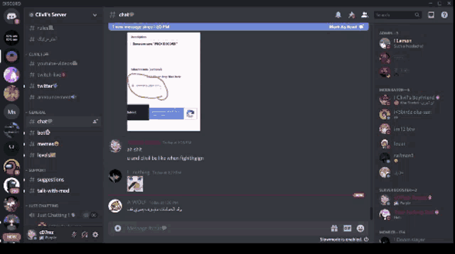 a screenshot of a discord server shows a new message