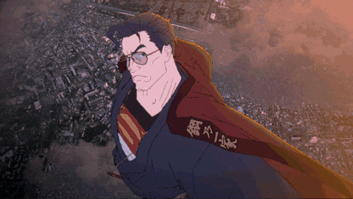 a cartoon drawing of superman with chinese writing on his sleeve
