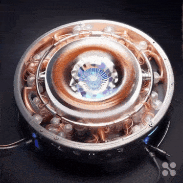 a close up of a circular object with a blue light coming out of it
