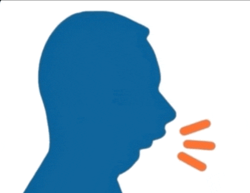 a blue silhouette of a man talking with orange lines