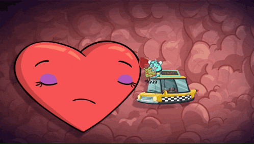 a cartoon illustration of a heart and a taxi with the word taxi on the front