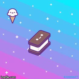a gif of ice cream sandwiches and an ice cream cone on a blue and purple background