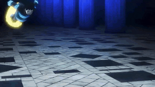 a man is flying through the air in a dark room with a glowing object in his hand .