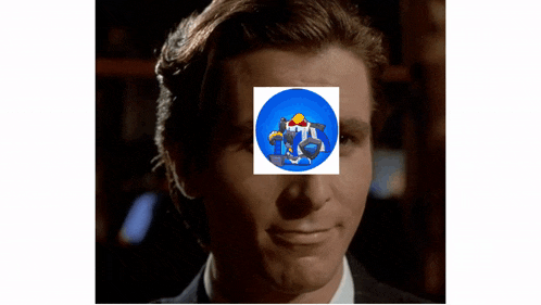 a man with a blue circle on his forehead with a picture of a man sitting on a chair