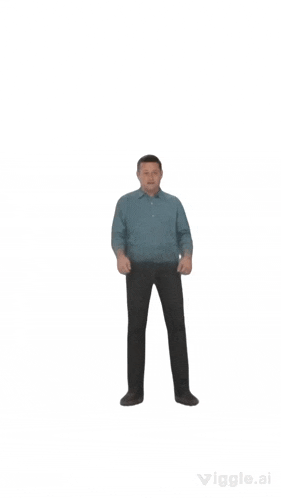 a man in a blue shirt and black pants is squatting
