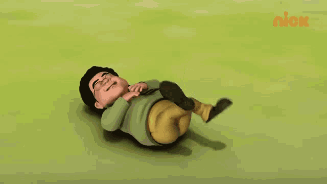 a cartoon character is laying on the ground with the nick logo on the bottom