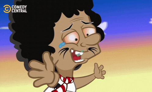 a cartoon of a man with a tear running down his face is from comedy central