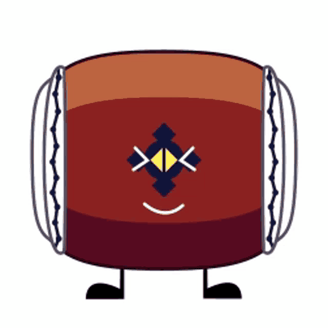 a cartoon drawing of a drum with a face and arms and legs
