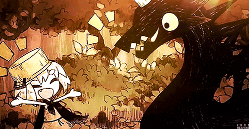 a cartoon drawing of a girl holding a bucket and a monster