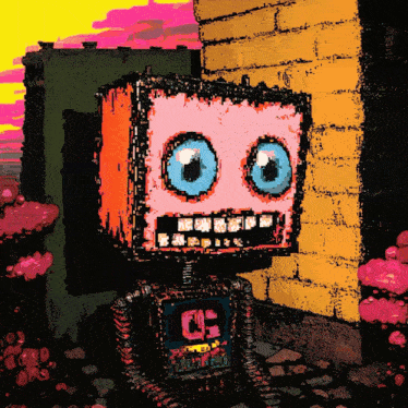 a cartoon drawing of a robot with the letter c on its chest