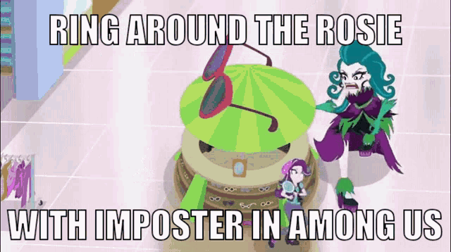 a picture of a cartoon character with the words ring around the rosie with imposter in among us