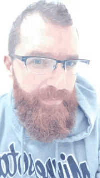 a man with a beard and glasses is wearing a hoodie that says wolverine