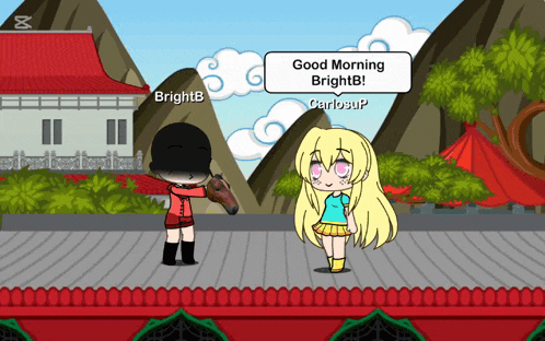 a cartoon character says good morning brightb and carlosup