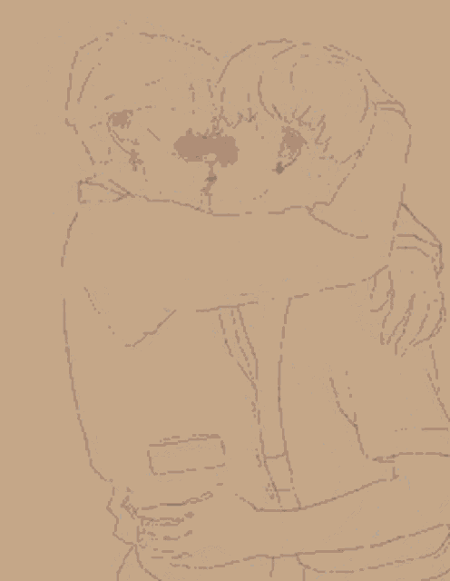 a drawing of two people hugging and kissing
