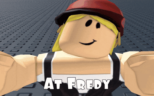 a girl in a red hat is wearing a shirt that says at freddy on it