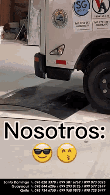 a white truck with a sticker that says sg on it