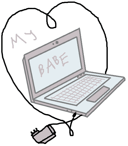 a drawing of a laptop with the words my babe on the screen