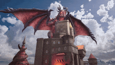 a dragon is flying over a castle with the letters o on it