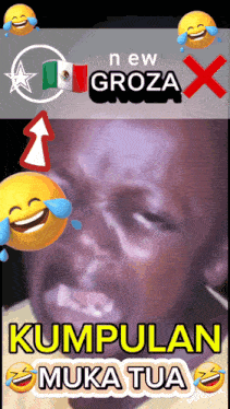a picture of a man with tears coming out of his eyes and the words kumpulan muka tua