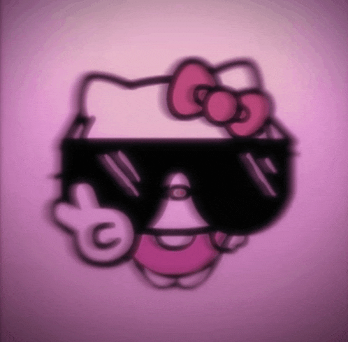a hello kitty wearing sunglasses with a pink bow on her head