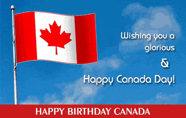 a happy birthday canada card with a canadian flag in the background